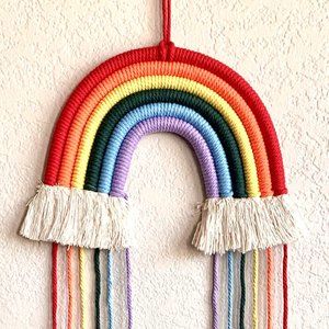 Woven Tasseled Bright Rainbow Wall Hanging Baby Nursery Children's Room Decor